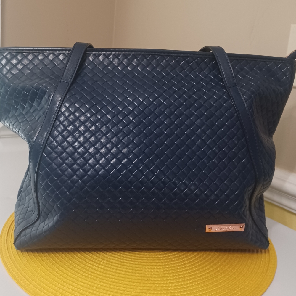 Jon Kane Elegant Navy Blue Woven Tote Bag